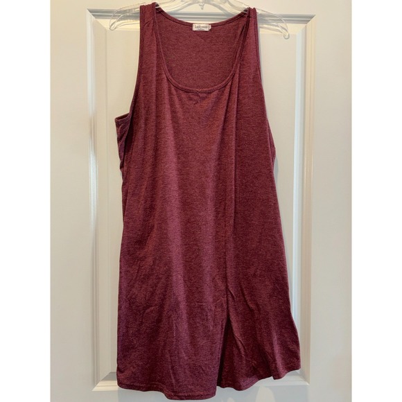 Luckymore Dresses & Skirts - Luckymore Heathered Midi Tunic Dress Womens Maroon Racerback Scoop Neck Casual